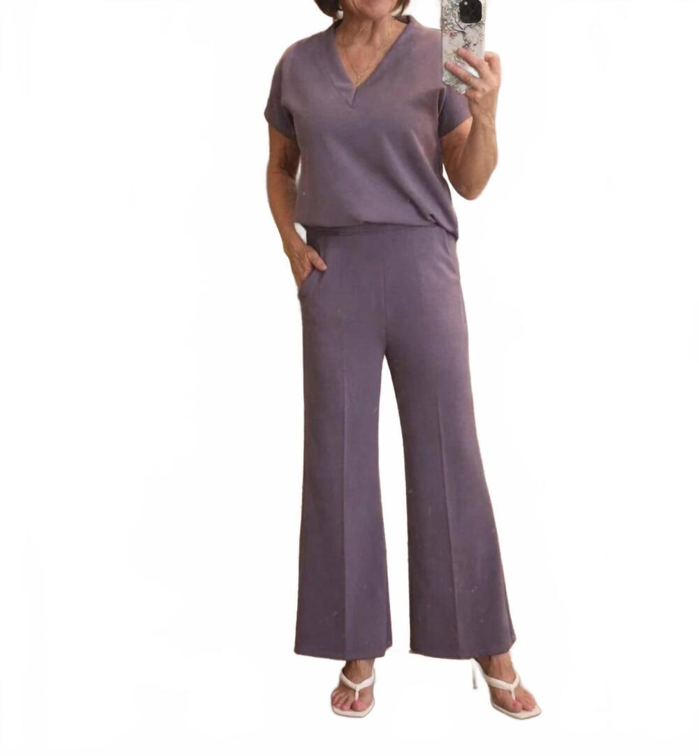 NEW YELETE relaxed v-neck top and high waisted wide-leg pants set in periwinkle